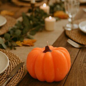 Pumpkin Shaped Unscented Candle–Fall Harvest Table Decor